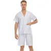 Tracksuits voor heren heren loungewear pyjama set top en shorts 1 strepenoft v nek korte mouw t shirt tee pocket lente zomer