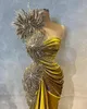 Luxueux arabe Aso Ebi sirène robes de bal vert olive dentelle perlée une épaule soirée formelle fête deuxième réception robes