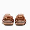 Nxy Sandals Womens Heeled Leather Brown Summer Crossped Tquared Toe Block Heel Slides Feamale Disual Cheels 230406