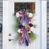 Articles de nouveauté Couronne florale de drapeau américain Jour commémoratif patriotique Guirlande de fleurs du 4 juillet avec étoile Décor de porte d'entrée Tissu du jour de l'indépendance Z0411