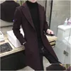 Men'S Trench Coats Mens Long Jacket Men Korean Woolen Coat 5Xl Plus Size Slim Fashion Windbreaker Outwear Casaco Mascino Drop Delive Dh2Qz