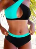 Women's Swimwear Sexy Color Block Criss-Cross Hollow Out Bikini Set Bandage Swimsuits Two Pieces Bathing Suit 2023 Summer