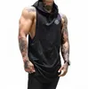 Herrtankstoppar varumärke gym klädkondition män tank top med huva mens bodybuilding strängare tank tops träning singlet ärmlös skjorta 230411