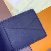 Najwyższej jakości projektant portfela Krótkie portfele mężczyźni Kobiety Karta kredytowa Uchwyt karty kredytowej Niebieskie płótno skórzana torebka Moda Flame Pocket Torebki M82827 M82828