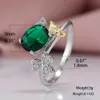 Band Rings Oval Cut Green Stone Ring Silver Color Plant Flower Rings For Women Wedding Bands Female Promise Engagement Ring Zircon Jewelry AA230412