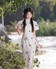 Abbigliamento etnico Donna Abito da festa lungo quotidiano retrò con ricamo floreale bianco Cheongsam stile cinese Qipao a spacco alto