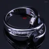 Cluster Rings Stylish Heart Shaped Round Black Cubic Zirconia White CZ Silver Plated Ring V0465