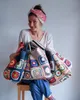 Evening Bags Colorful crochet boho chic granny square Gran Tote handbag Beige blue market Vintage Style Hippie summer beach 230412