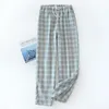 Vêtements de nuit pour hommes été hommes Plaid Pijama Hombre décontracté quotidien long sommeil bas ample mâle pyjama pantalon respirant coton sous-vêtements