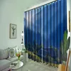 Cortina Cortinas azules Paisaje Dormitorio Sala de estar A prueba de viento Engrosamiento Tela opaca