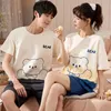 Men's Sleepwear Short Sleeve Sleepwear Couple Men and Women Matching Home Set Cotton Pjs Cartoon Prints Leisure Nightwear Pajamas for Summer 230412