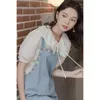 Casual Dresses Blue Denim Rem kjol Kvinna 2023 Summer Style Korean Loose Brodered Dress Long Bohemian