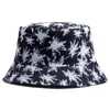 Wide Brim Hats 2023 Fashion Summer Reversible Black Blue Coconut Tree Printed Fisherman Caps Panama Bucket Gorro Pescador Men Women