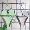 Kadınlar için Parlak Yeşil Bikini Tam Harf Baskılı Mayo Açık Gri Mayo Plaj Tatil Bikini İki Renk