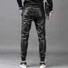 TSINGYI Moto Biker Faux Leather Pants Men Joggers Harem Pant Elastic Waist Zipper Pockets Black Streetwear Slim Fit Men Clothing291S