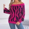 Kadın Sweaters Fashion Casual High Street Hamam Kazak Sonbahar Kış Zıt Renkleri Kadın Tek Kelimeli Yakör Fener Kılıf Üstleri