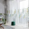 Curtain American Blue Yellow Embroidered Leaves Voile Veranda Partition Curtains Window Screen Sheer Household Bedroom Tulle Drapes #4