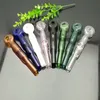 Pipa da fumo Mini bong in vetro narghilè Forma in metallo colorato Piatto per fumo dritto in vetro con ugello di aspirazione a bocca piatta di colore misto