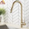 Kitchen Faucets Brushed Gold Pull Out Sink Water Tap Single Handle Mixer 360 Rotation Shower 230411