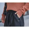 Shorts Shorts Elastic High Taille Losse lederen shorts met Britse stijl Wide Leg Shorts Black Fashion Autumn and Winter Dames 230412