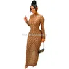 Designer robe à manches longues Femmes Fall Hiver Bodycon Robes Sexe Sheat Sheer Voir à travers Maxi Robe Night Club Party Portez des vêtements en gros en vrac