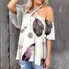 Women's T Shirts 10 Styles 2023 Women Off The Shoulder T-shirts Print Long Sleeve Tunic Tops Fall Casual Sexy Blouse Criss Cross Strappy