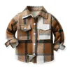 Jackets 0 1 3 5 6 8 11Y Kids Baby Girl Boy Clothes Lapel Jacket Button Plaid Shirt Long Sleeve Coat Spring Autumn Warm Casual Outerwear