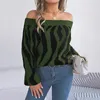 Kadın Sweaters Fashion Casual High Street Hamam Kazak Sonbahar Kış Zıt Renkleri Kadın Tek Kelimeli Yakör Fener Kılıf Üstleri