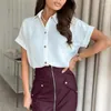 Women's Blouses 2023 Casual vrouwen T -shirts Witte korte mouw Solid Blouse Fashion Office Work Button Summer Tops