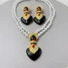 Naszyjniki Zestaw Vintage Glass Pearl Black Metal Luksusowe serce dla kobiet Bride Classic Jewelry