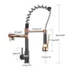 Torneiras de cozinha Pulvedor lateral de mola preto Pullante lateral Dual SPOUT 360 Misturador de rotação Tap Sink Pia de solteiro 230411