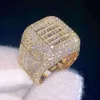 100% passerade diamanttestare Anpassad initial ring S925 Silver 10K 18K Solid Gold Iced Out VVS Moissanite Baguette Ring for Men