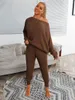 Women's Two Piece Pants Yissang Drop Shoulder Sweater & Drawstring Waist Knit