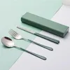 Dinnerware Sets 1 Set/3 Pcs Portable Stainless Steel Cutlery Set With Box For People To Travel Use Chopsticks Spoon And Fork Tableware