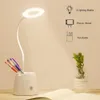 Lampes de bureau 1 PC Led Table lumière porte-stylo anneau lampe circulaire USB lampes de bureau Rechargeable réglage lampe de lecture avec support pour téléphone enfants P230412