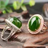 Cluster Rings Genunine Jasper Green Jade Ring med 925 Sterling Silver Rose Gold Jewelry Brand Natural Stone