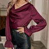 Women's Blouses Women Satin Blouse Elegant Shirt 2023 Spring Long Lotus Sleeve Office Ladies Pile Collar Silk Top Women's Casual Party