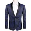 Ternos masculinos Hi-Tie Azul Preto Jacquard Floral Mens Terno Xaile Collar Smoking Blazers Casaco Casaco Noivo Vestido para Casamento Banquete Bola Prom