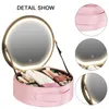 Pinceaux de maquillage Organisateur de toilette multifonctionnel en PU avec boîtier de miroir LED Lumière 3 couleurs Ajuster la luminosité Interrupteur tactile pour femmes filles