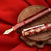 噴水ペンHongdian N8 Fountain Pen Red Acrylic Resin Maple Leaf Carving Cap eff nib Trim Trim Converter Gifts Pens 230412