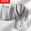 Women's Tracksuits 2023 Summer 2 Pieces Set for Women Three Quarter Blazer and Shorts Suits Single Button Elegant Office Ladies Work Suit