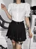 Damenblusen 2023 In Gothic-Kleidung Aufflackernärmel Weißes Hemd Damen Streetwear Fashion E Girl Ästhetische Bluse Elegant Lässig O-Ausschnitt