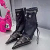 Styl punkowy Widok wysokie obcasy Kobiety skórzane buty projektanckie buty NIT KRÓTKI BOOT Kobiety mody motocyklowe Buty motocyklowe