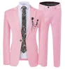 Costumes masculins Champagen Mens Suit 2 pièces décontractées Potka Dots Notched Tuxedos Smooths Brooms For Wedding Party (veste) bleu / gris / rose