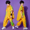 Stage Wear Kids Hip Hop Showing Clothing Yellow Short Sleeve Shirt Tops Street Pants For Girls Boys Jazz Dance Costume Set Clothes