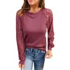 T-shirts pour femmes 5 couleurs en stock Femmes manches longues dentelle top décontracté à la mode col rond chemise super confortable qualité lâche rapide