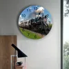 Väggklockor Tåg och järnvägsresor 3D -klocka Modern Design Farmhouse Decor Kök Vintage PVC Round vardagsrum Dekoration