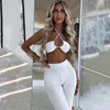 Women s Tracksuits wsevypo Sexy Two pieces Pants Suits Party Office Night Wear Women Cross Halter Wrap Bustiers Crop Tops High Waist Trousers Sets 230411