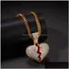 Pendant Necklaces Iced Out Broken Heart Necklace For Mens Womens Fashion Hip Hop Gold Sier Jewelry Drop Delivery Pendants Dhgarden Otiur