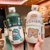 500 ml Kawaii Bär Thermosflasche Süße Kinder Stroh Wasserflasche Isolierte Edelstahl Student Mädchen Thermogetränkeflaschen 211011928